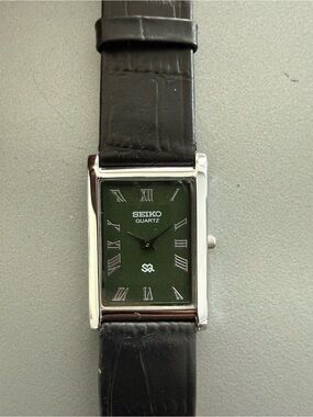 Vintage Seiko Tank watch Refurbished Green Dial Silver Case